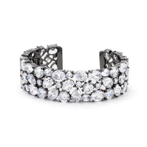 Black Bejeweled Cubic Zirconia Cuff Bracelet