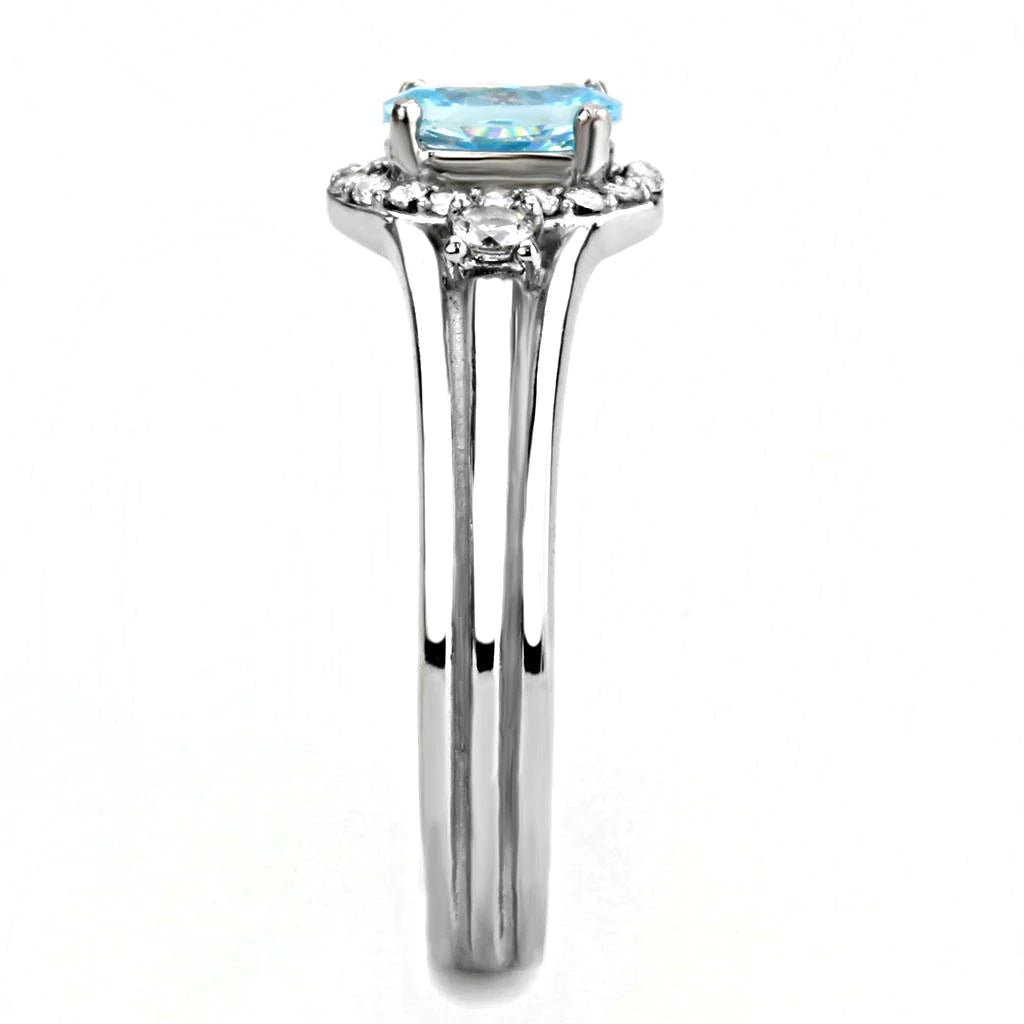 1.3 TCW Lab Created Aquamarine Halo Engagement Ring in Stainless Steel