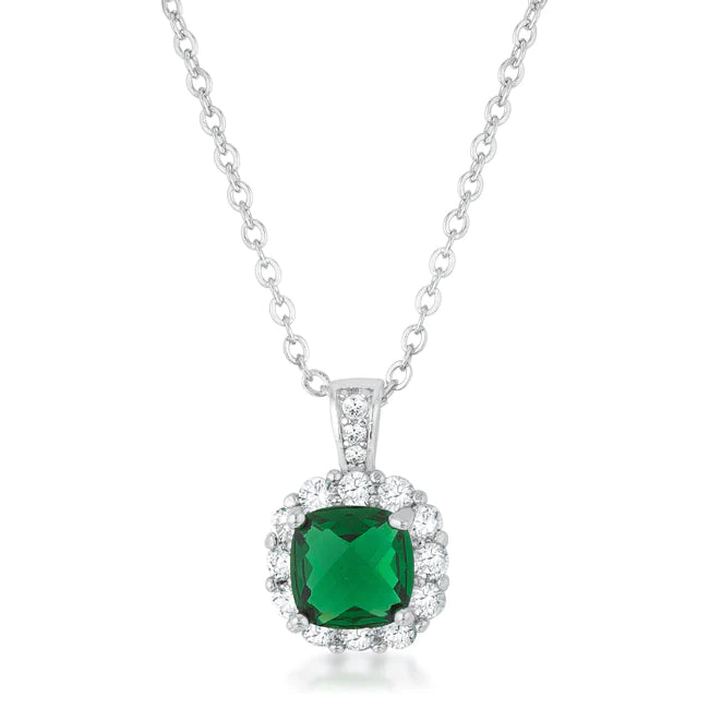 2.6ct Simulated Emerald and Cubic Zirconia Pendant Necklace
