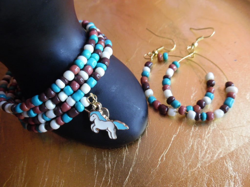 Unicorn Autumn Handcrafted Seed Bed Bracelet and Earring Set