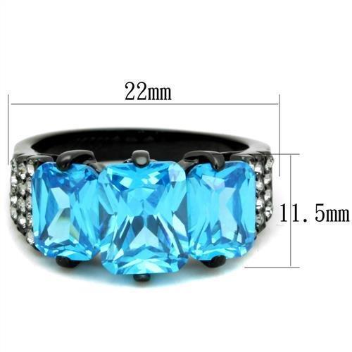 Emerald Cut  3-Stone Blue Cubic Zirconia Stainless Steel