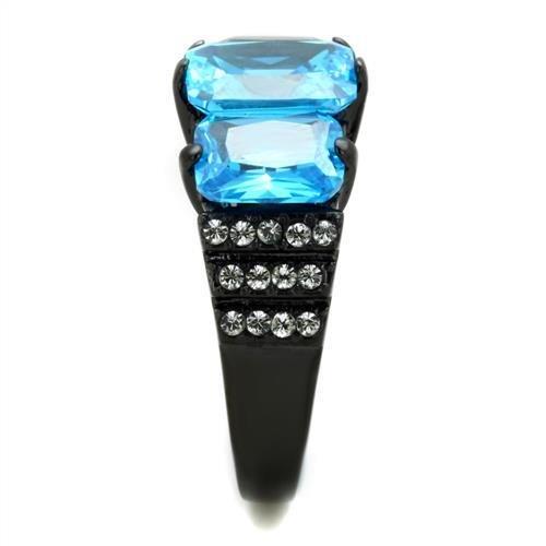 Emerald Cut  3-Stone Blue Cubic Zirconia Stainless Steel