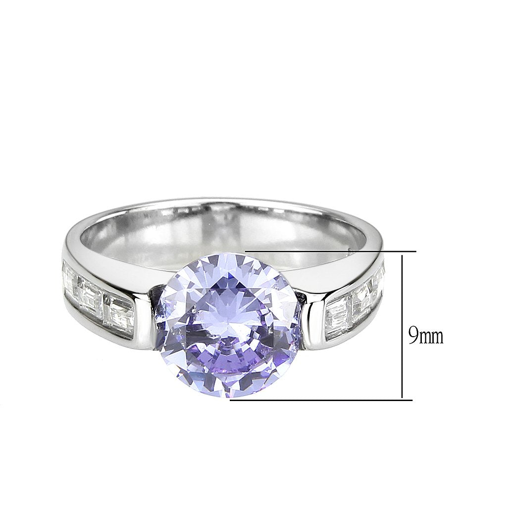 Round Amethyst Cubic Zirconia Solitaire Ring