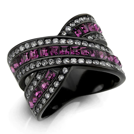 Black Crossover Ring with Top Grade Crystals in Amethyst