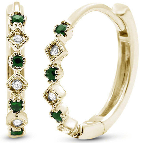 .24ct 14k Gold Diamond & Emerald Hoop Antique Earrings