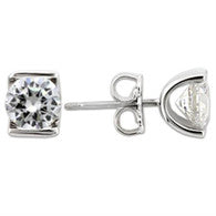 1.43 Ct.  Round Cubic Zirconia Stud Earrings in Rhodium over Sterling Silver