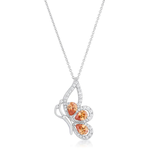 2.8ct Champagne CZ  Butterfly Drop Necklace