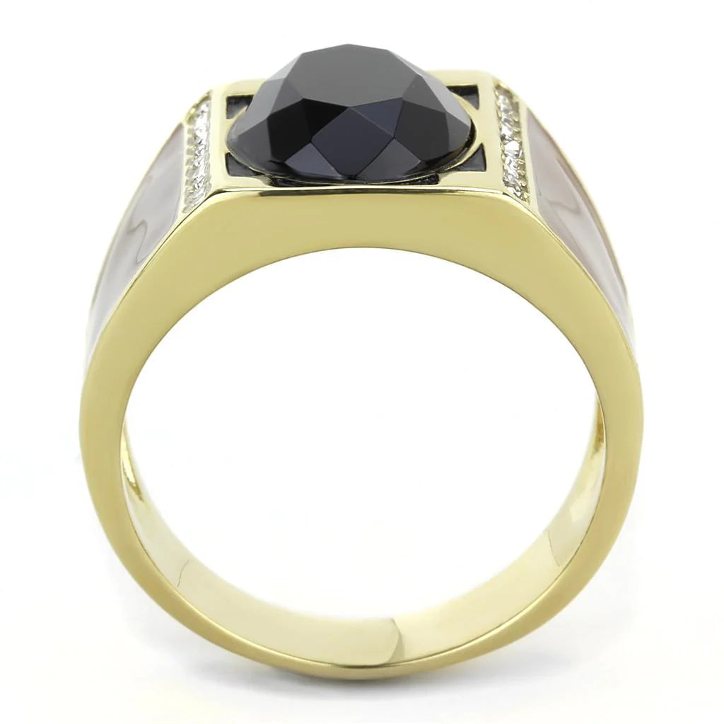 14k Gold and Brown Men's Ring with Synthetic Onyx