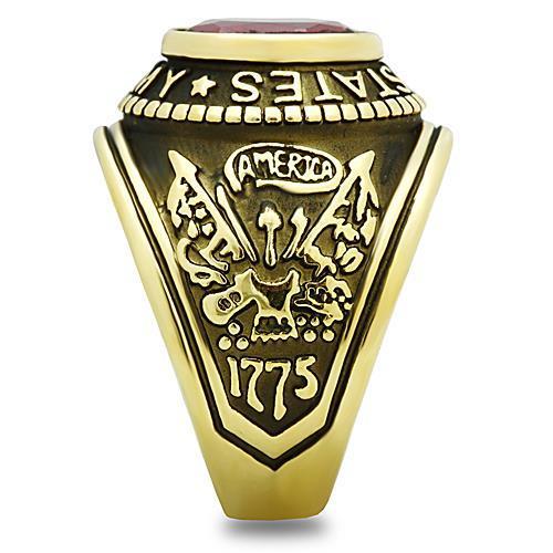 Gold U. S Army Ring for Men with Synthetic Siam Stone