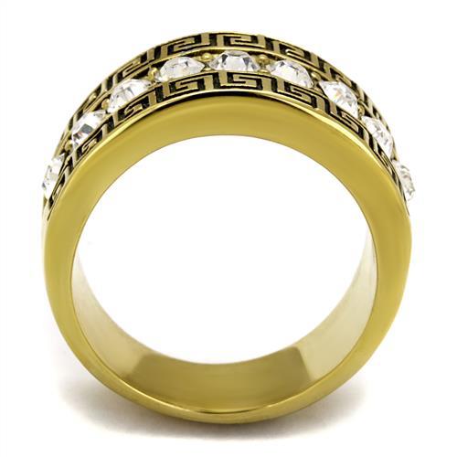 14K Gold Plated Simulated Diamond Greek Key Ring Men's