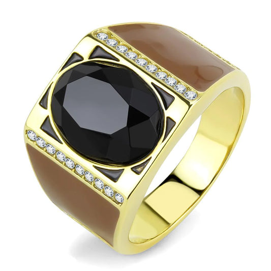 14k Gold and Brown Men's Ring with Synthetic Onyx