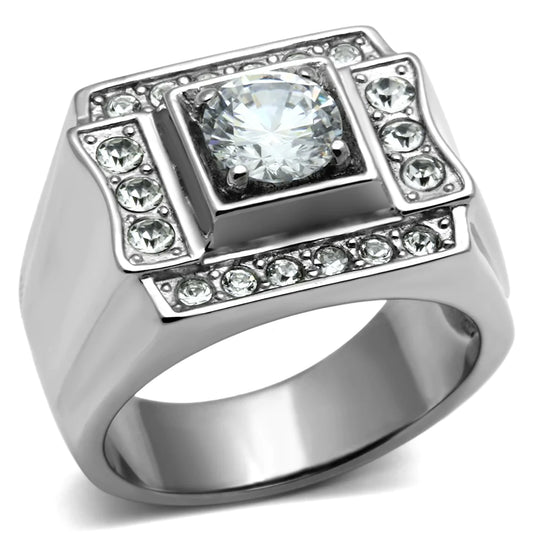 2 ct. Round Cut Cubic Zirconia Ring for Men in Stainless Steel