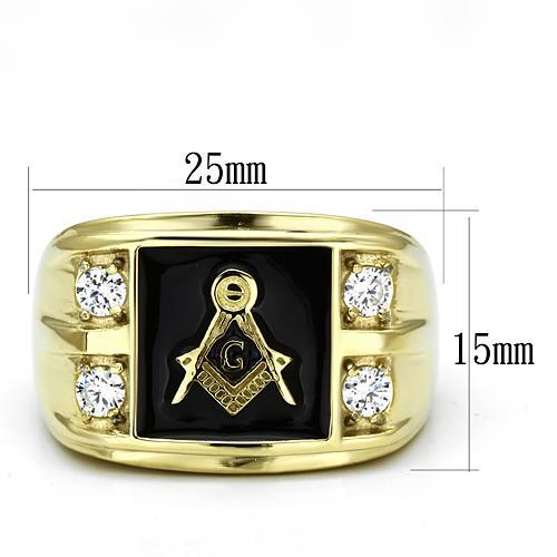14k Gold Plated Masonic Insignia Ring in Stainless Steel