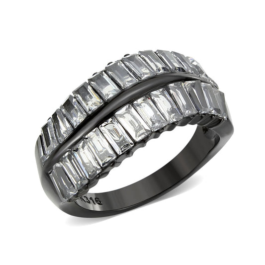 Cobalt Black Stainless Steel Baguette Ring for Women.