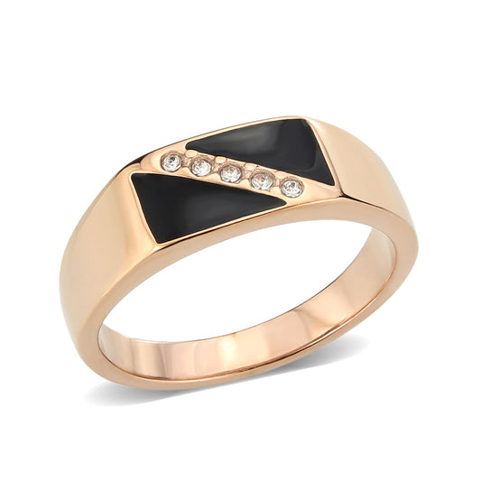 Men's Rose Gold Stainless Steel Ring with Top Grade Clear Crystal